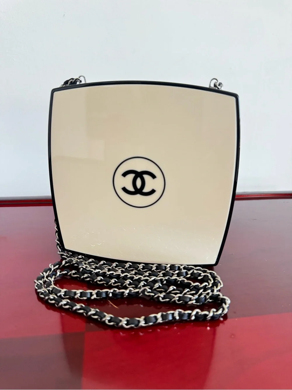 CHANEL Rare White & Black Plexiglass CC Clutch Crossbody Authenticity card